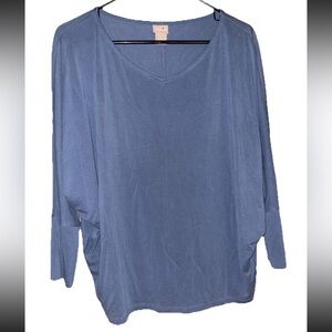 Chico's Women’s Blue Knit V-Neck 3/4 Sleeve Solid Blouse Regular Size M SOFT